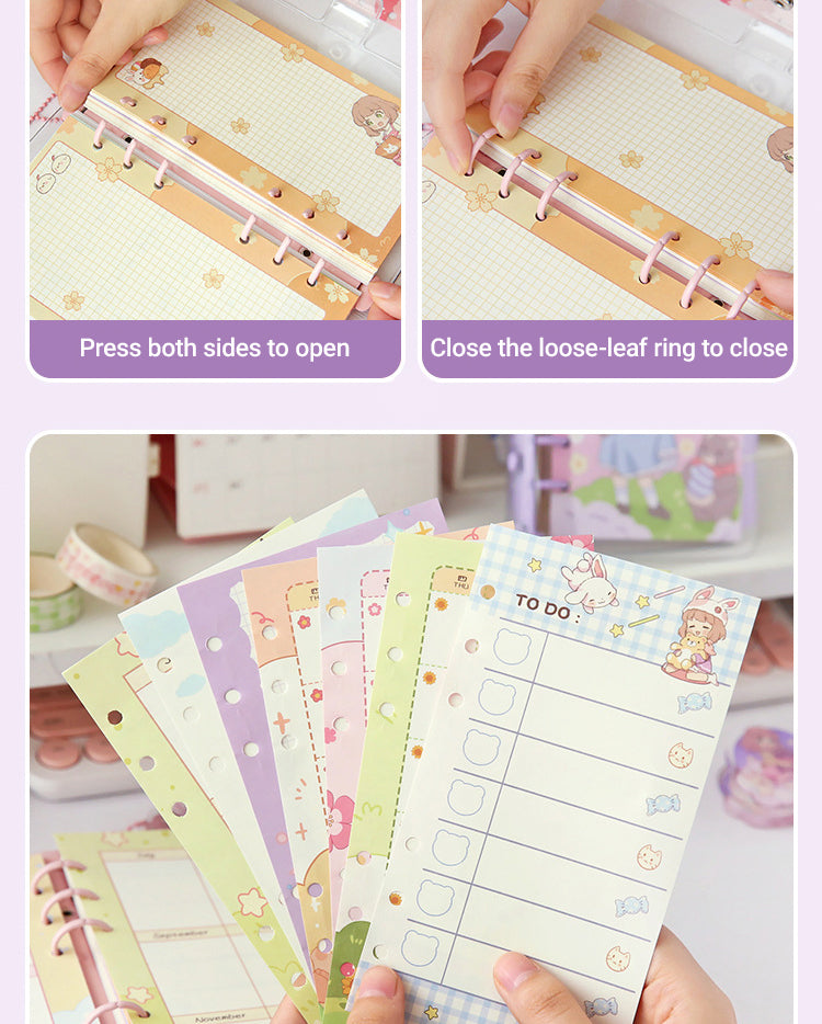 4Details of Cute Cartoon Girl Clear PVC Loose-Leaf Journal2