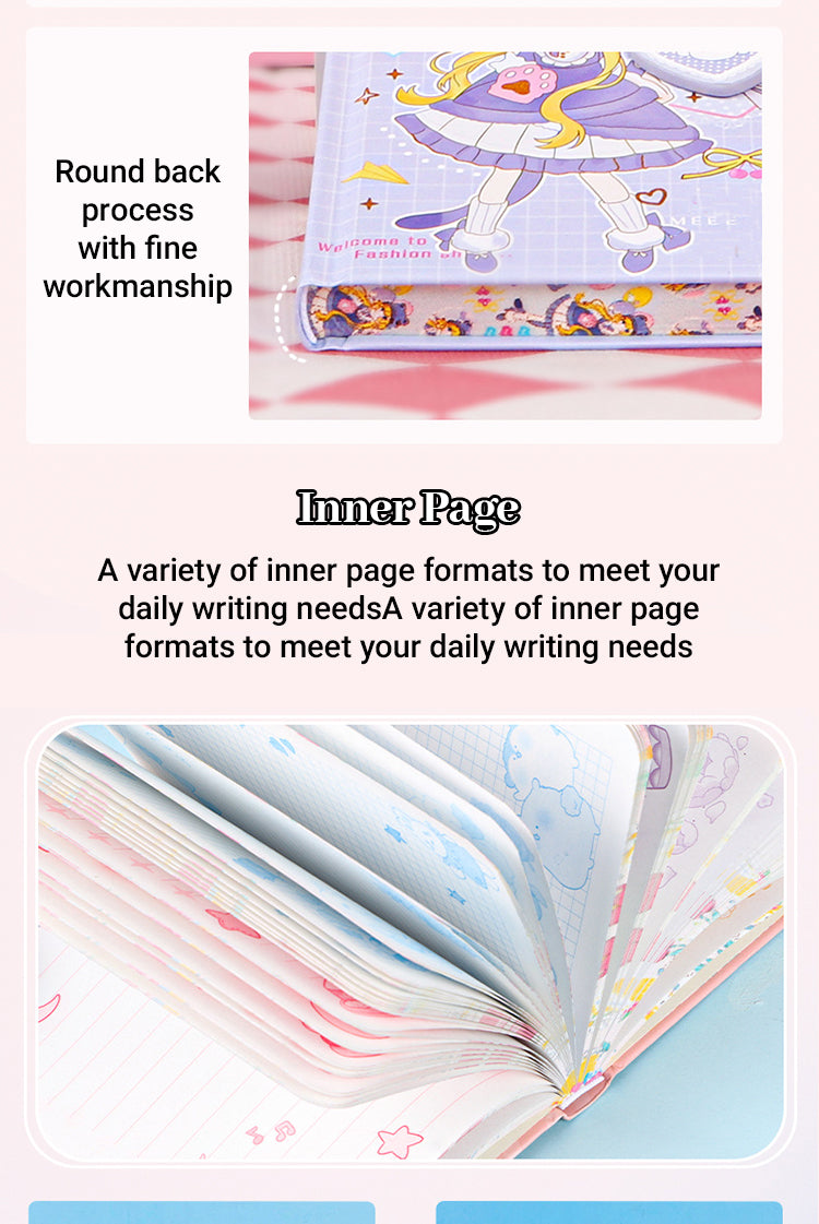 4Details of Cute Cartoon Girl Colored Page Journal Notebook Set1