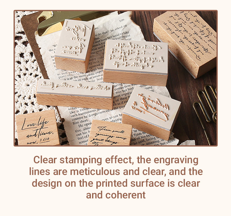 4Details of English Words Phrases Wooden Rubber Stamp Set1