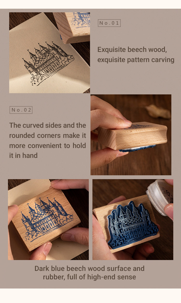 4Details of Fantasy Castle Wooden Rubber Stamp