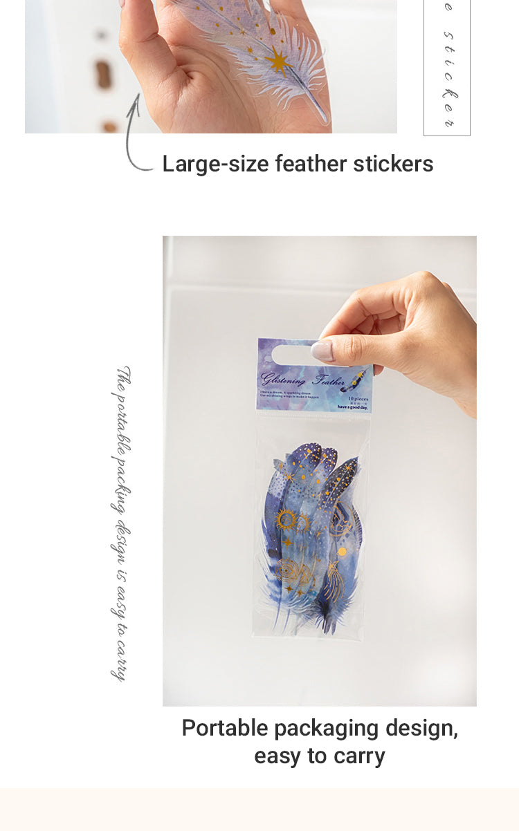 4Details of Glitter Feather Large Size Foil Stamping Feather PET Sticker2