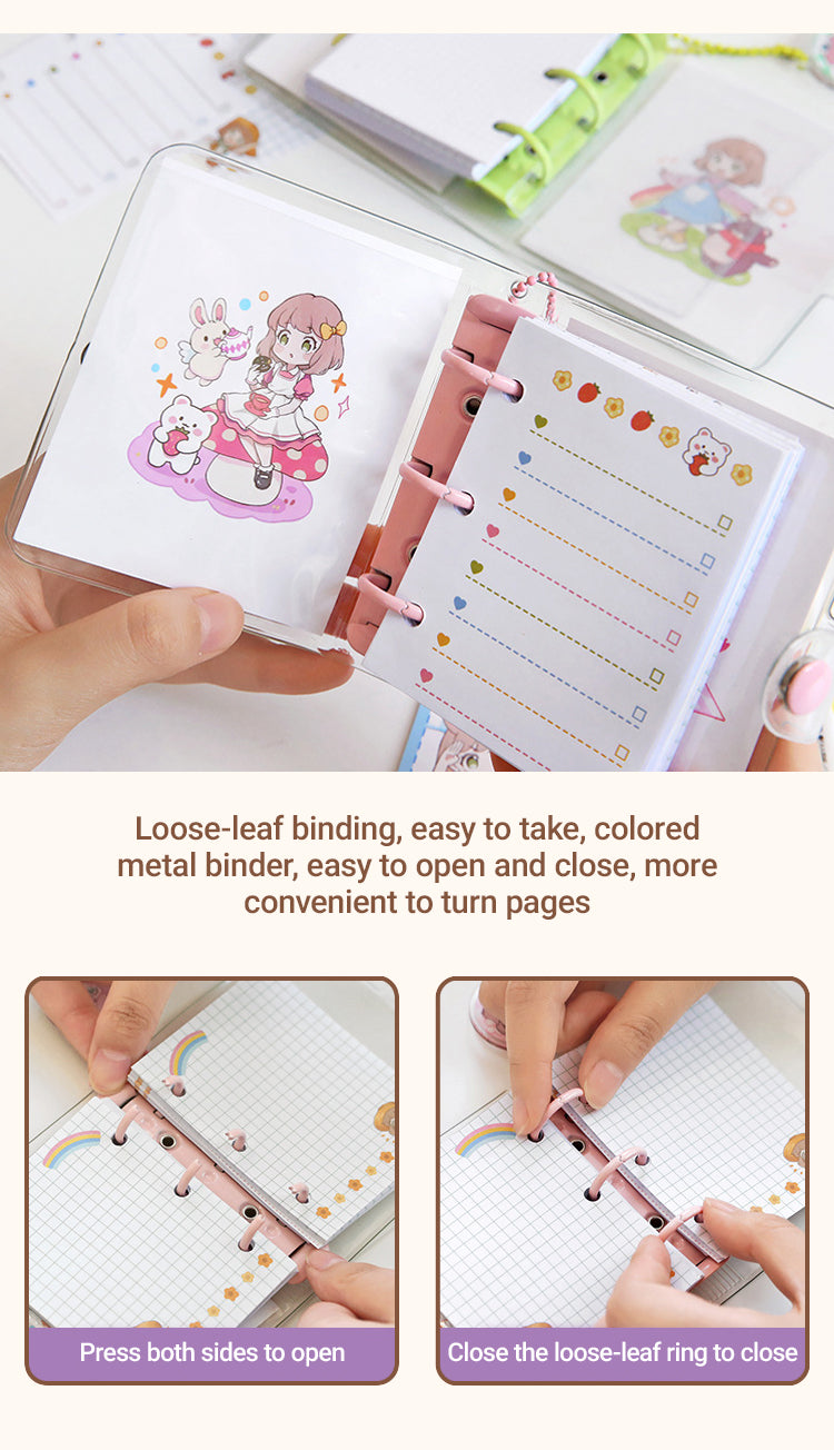 4Details of Kawaii Cartoon Mini Loose-Leaf Journal Notebook