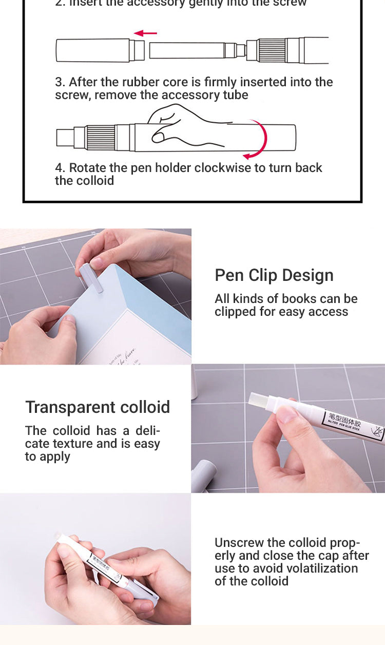 4Details of Pen Shaped Solid Glue with Stick Refills Pack3