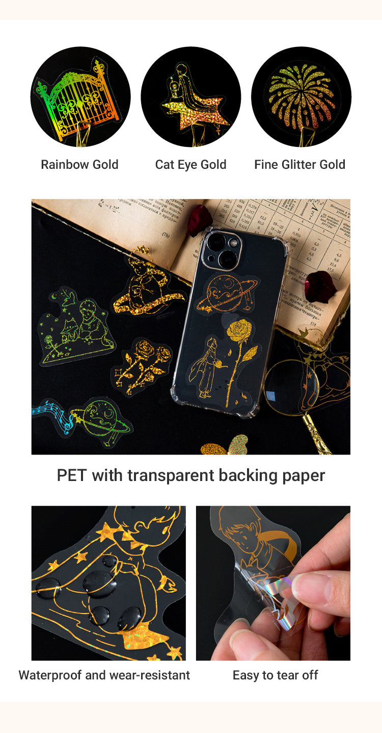 4Details of Retro Holographic Hot Stamping Decorative PET Sticker Pack