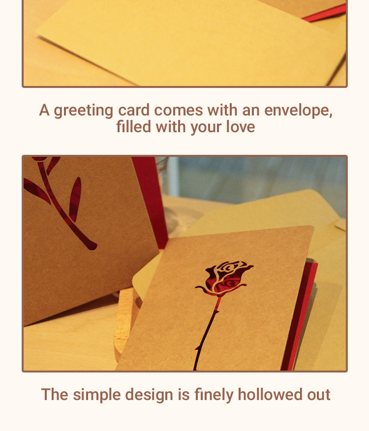 4Details of Retro Kraft Hollow Rose Heart Holiday Greeting Card2