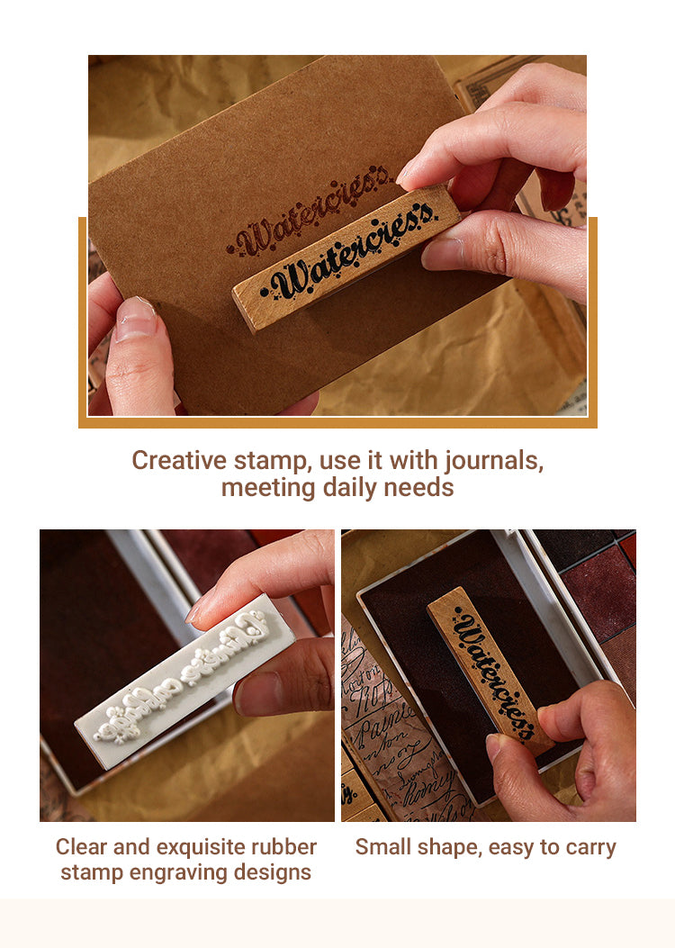 4Details of Romantic Handwritten English Wooden Rubber Stamp Set
