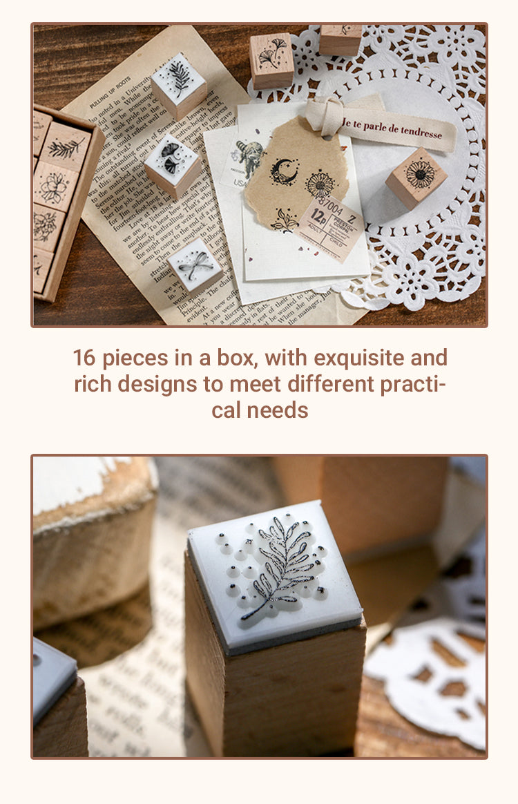 4Details of Simple Plant Basic Wooden Rubber Stamp Set
