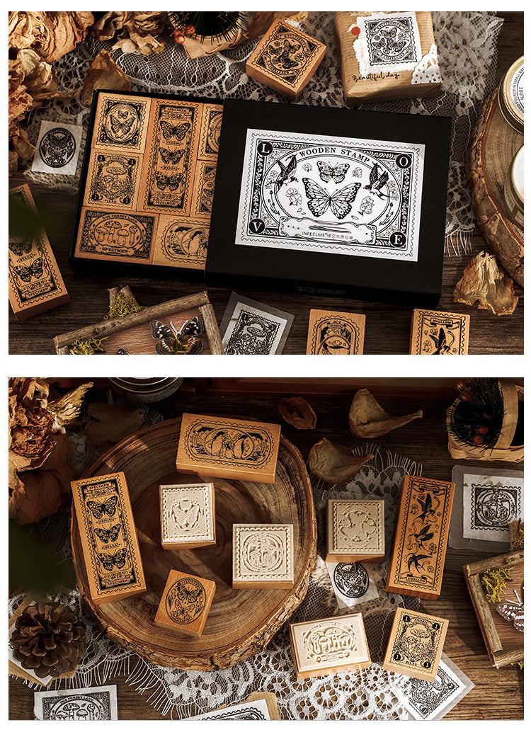 4Details of Vintage Butterfly Wooden Rubber Stamp Set