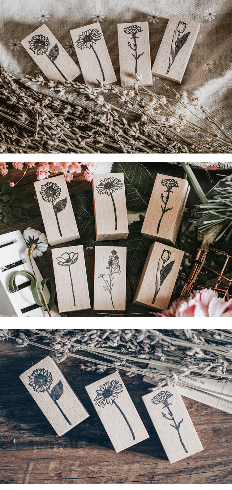 4Details of Vintage Flower & Text Wooden Rubber Stamp