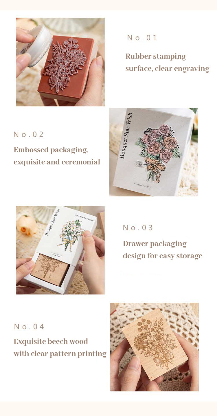 4Details of Vintage Romantic Bouquet Wooden Rubber Stamp