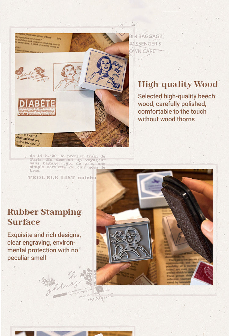 4Earthly World Vintage Text Illustration Wooden Rubber Stamp1