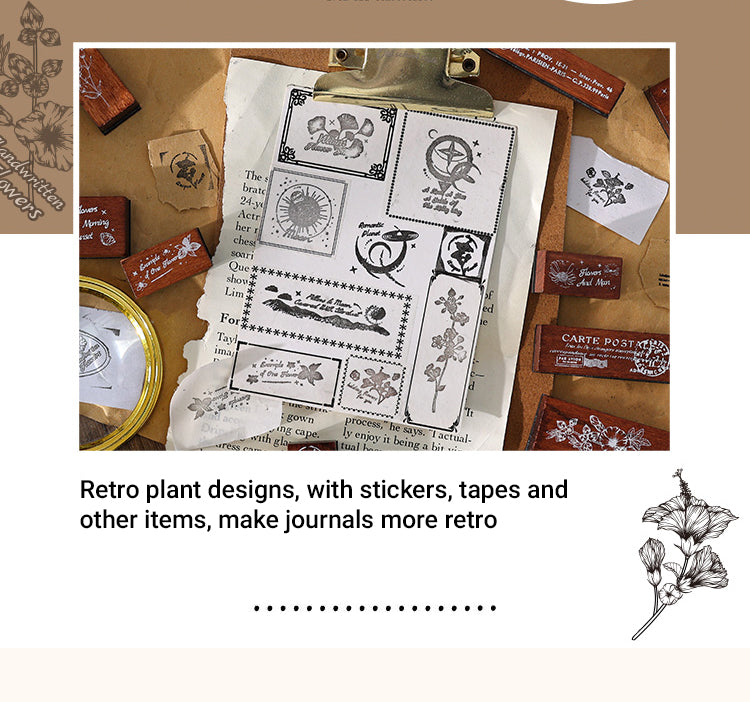 4Vintage Flowers Stamps Wooden Rubber Stamp Set3