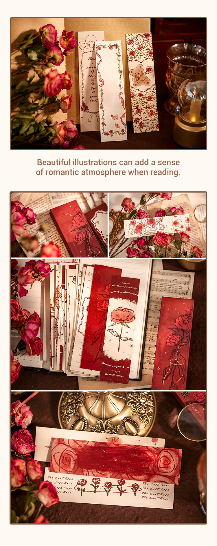  Universe of Roses Vintage Paper Bookmark Box Package Rose Illustration