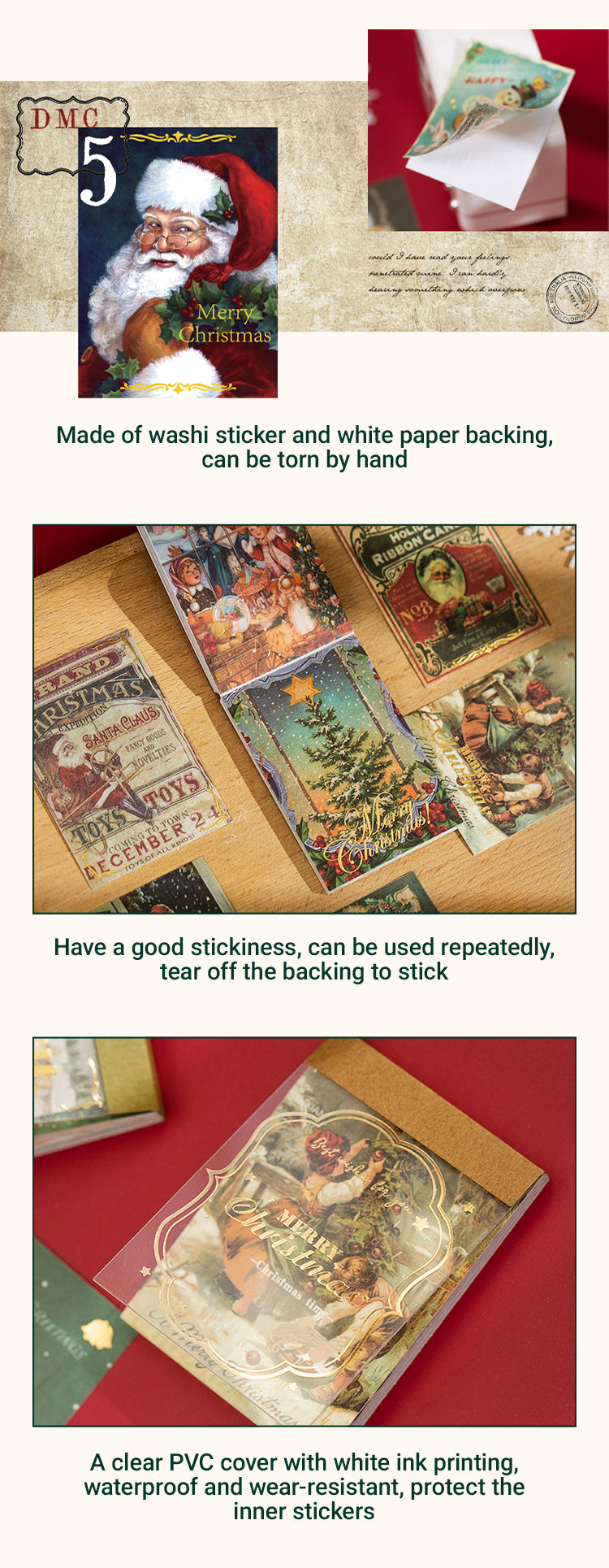 Characteristics of Vintage Christmas Celebration Bronzing Washi Sticker Book 2