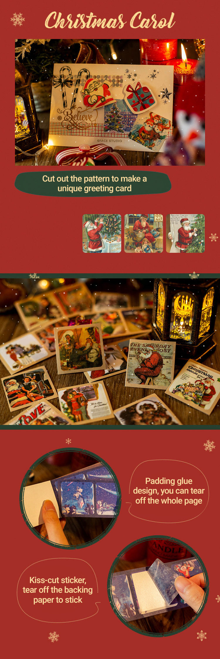 Characteristics of Vintage Christmas Carol Three-Grid Strip Sticker Book 2