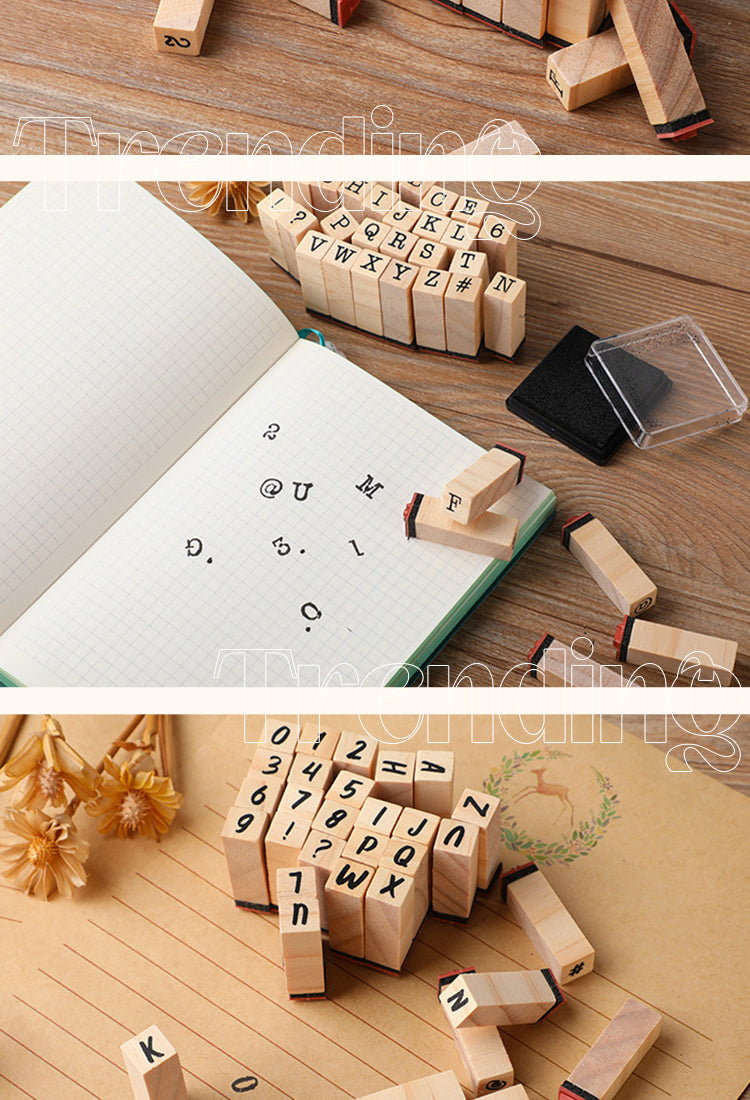 Ready Made Rubber Stamp - 40-Piece Numbers Alphabet Symbols Rubber Stamps with Ink Pad Set