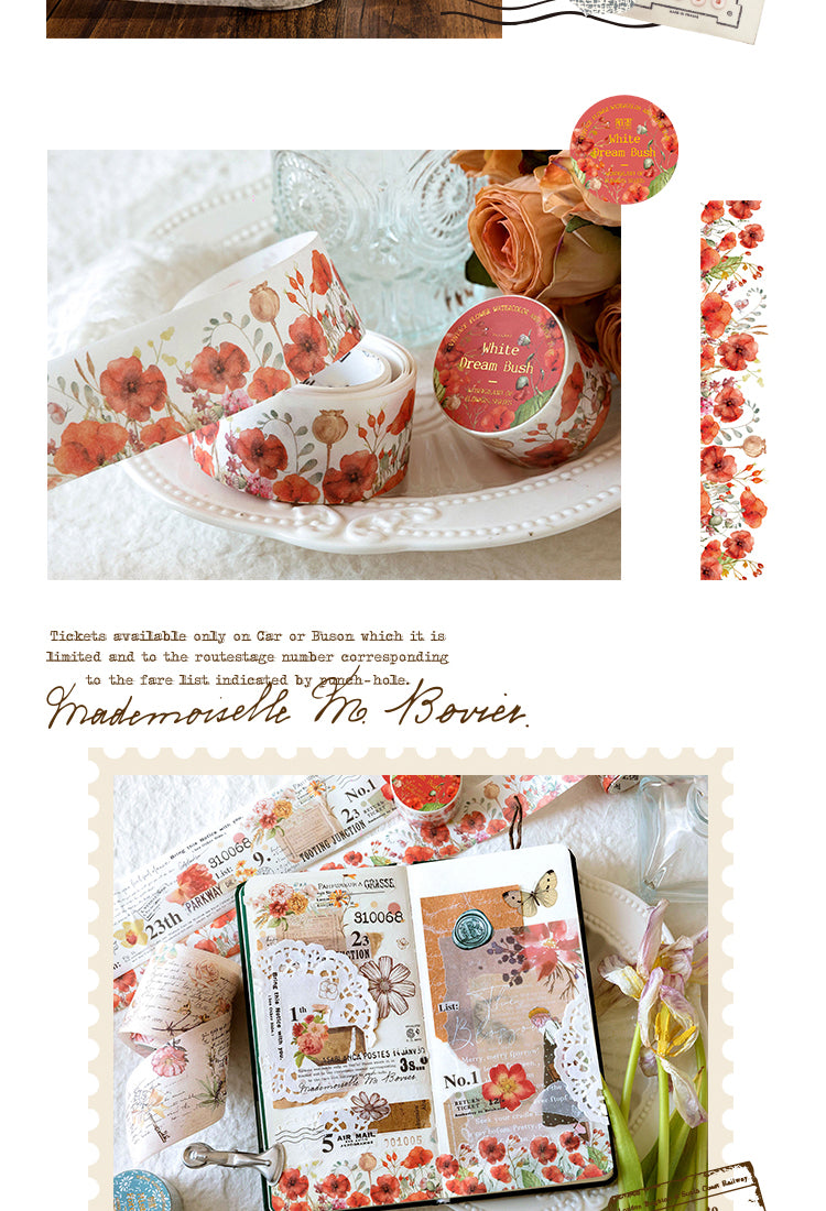 5Blossom Wonderland Vintage Watercolor Floral Washi Tape3