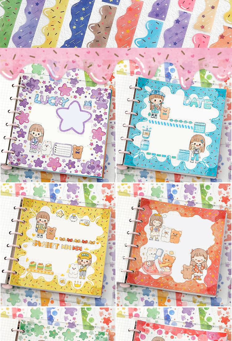 5Candy Color Stars Flowers Bubbles Border Decoration Washi Stickers2