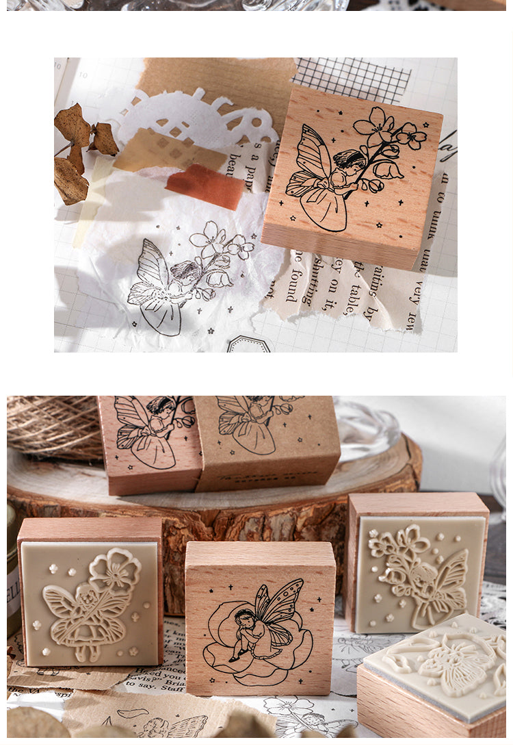 5Cute Fairy Tale Flower Child Elf Wooden Rubber Stamp5