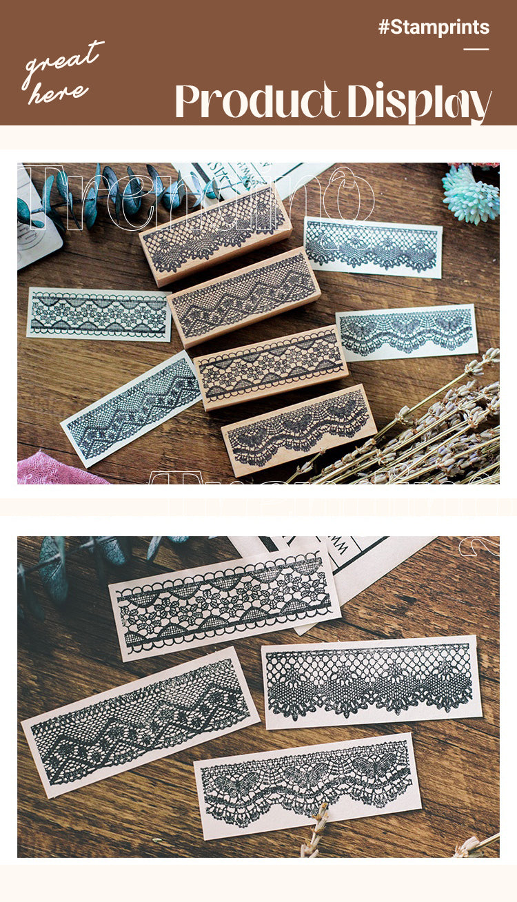 5Cute Lace Border Wooden Rubber Stamp