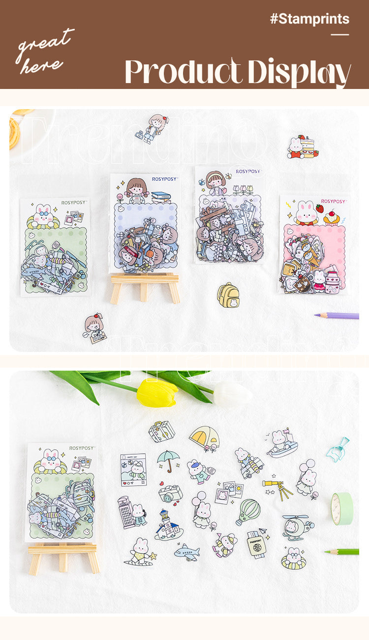 5Details of RosyPosy Cute Explosion Cartoon Rabbit Girl PET Sticker Pack