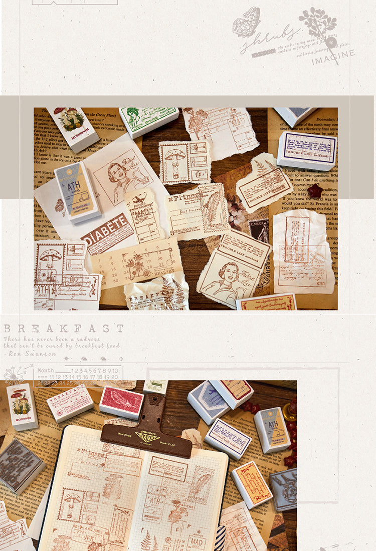 5Earthly World Vintage Text Illustration Wooden Rubber Stamp3