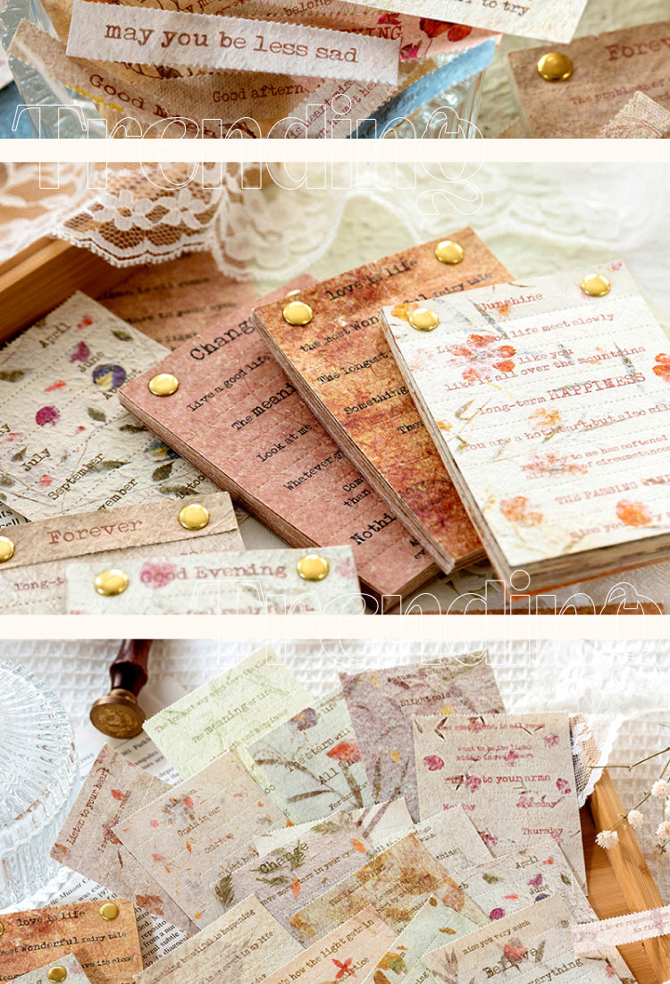 Material Paper - Floral Artistic English Text Strip Scrapbook Paper Book