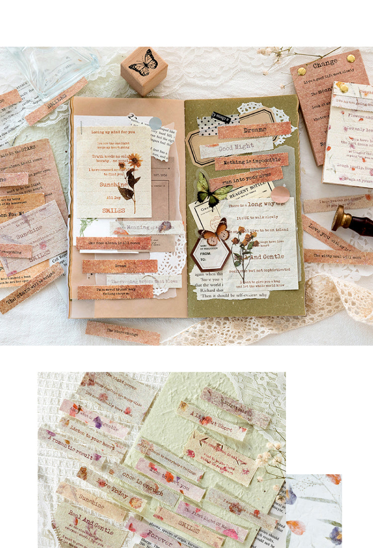 Material Paper - Floral Artistic English Text Strip Scrapbook Paper Book