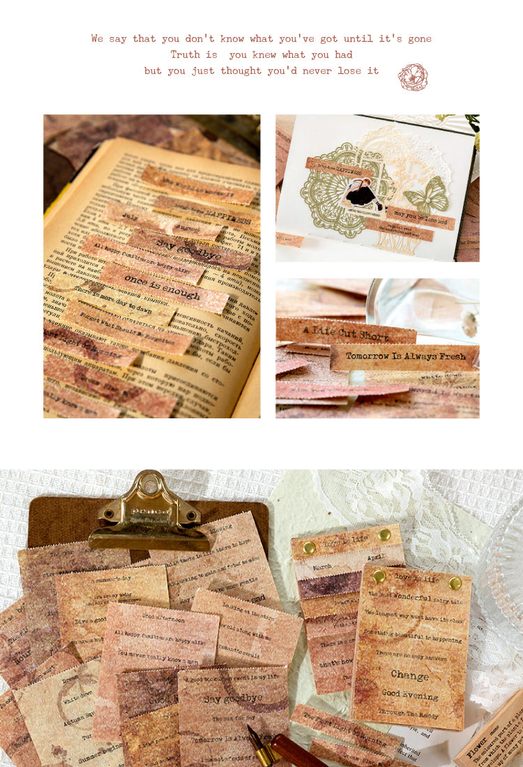 Material Paper - Floral Artistic English Text Strip Scrapbook Paper Book