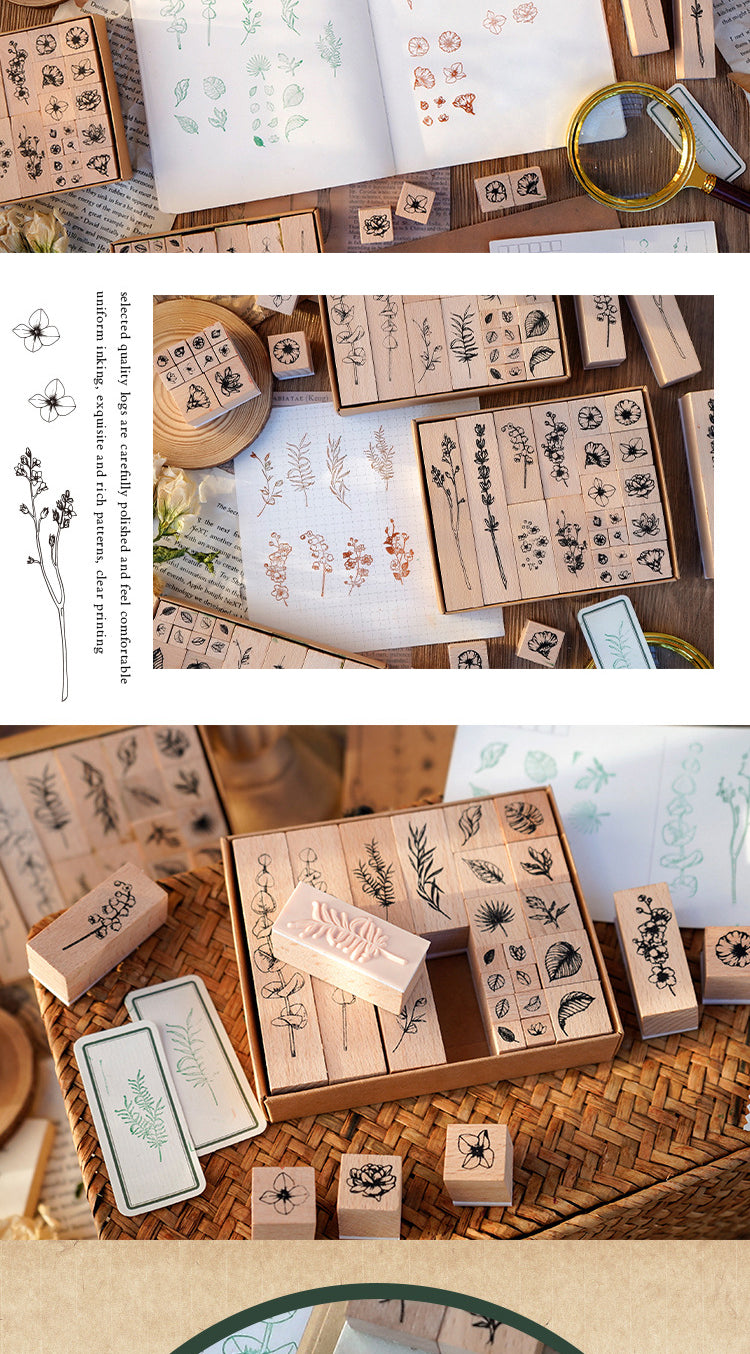 5Foliage Flower Plant Wooden Rubber Stamp Set2