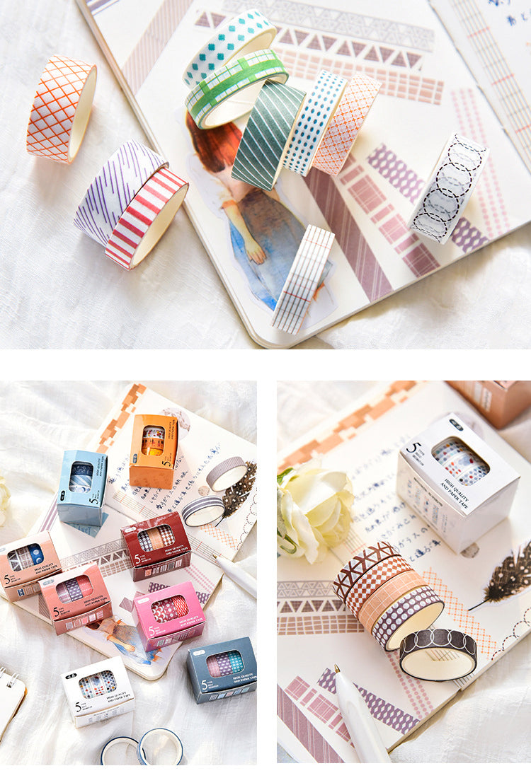5Fresh Color Simple Pattern Boxed Decorative Tape Set2