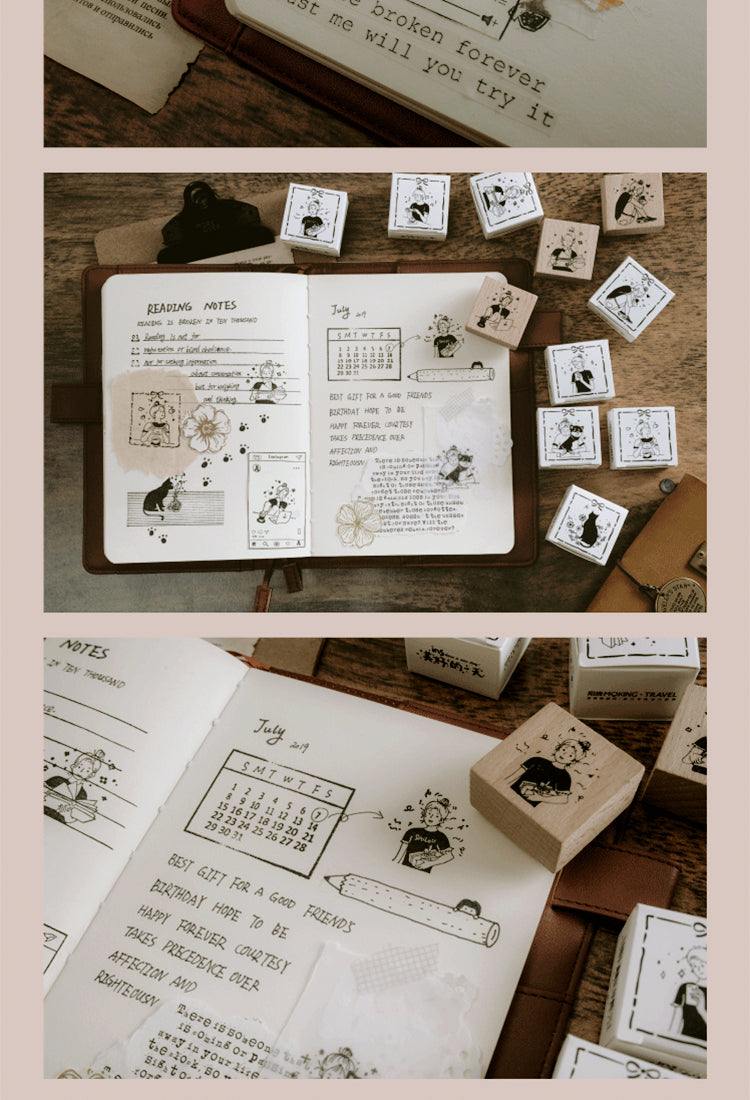 5Good Day Cartoon Character Cat Wooden Rubber Stamp6