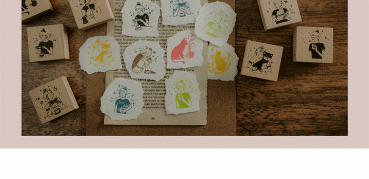 5Good Day Cartoon Character Cat Wooden Rubber Stamp8