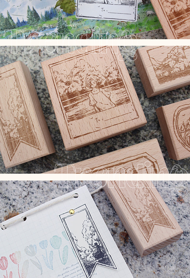 5Japanese Anime Character Landscape Wooden Rubber Stamp2