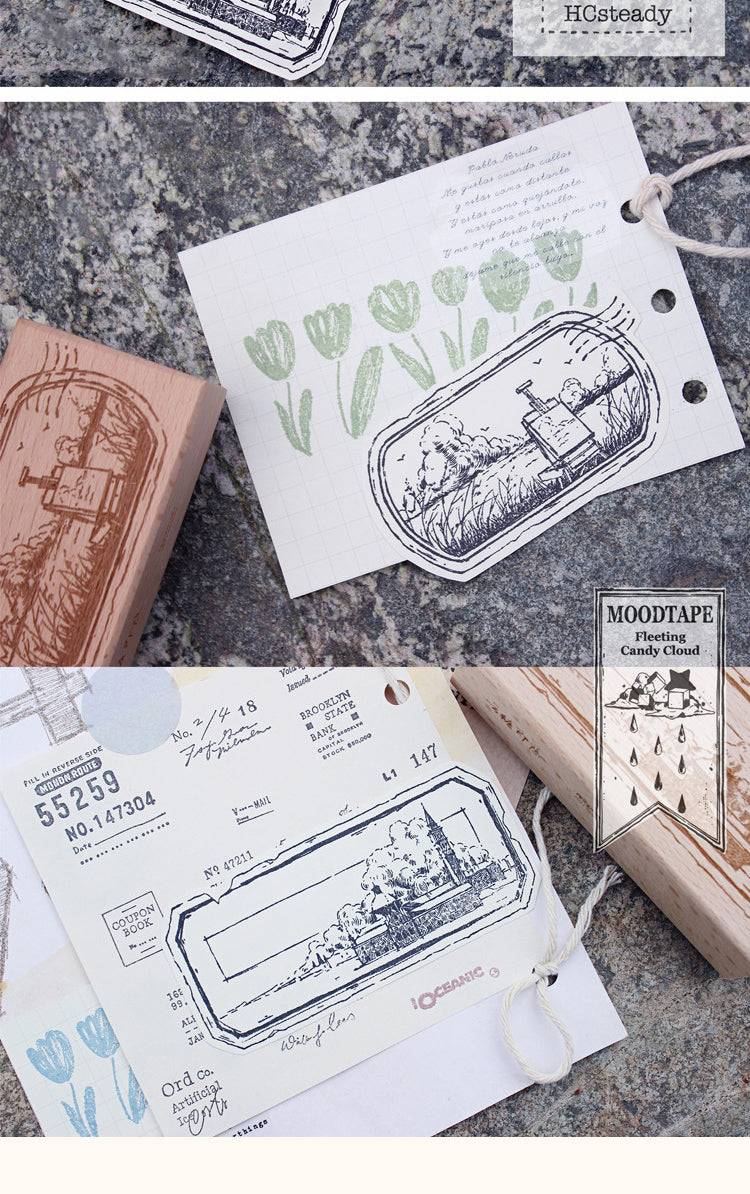 5Japanese Anime Character Landscape Wooden Rubber Stamp6