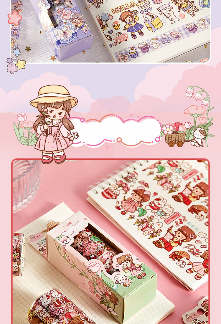5Kawaii Cartoon Character Sweet Girl Boxed PET Tape Set3