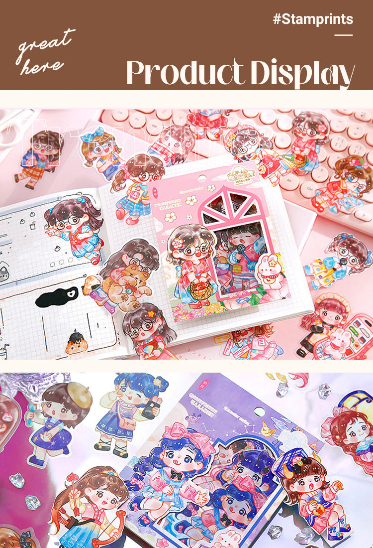 5Kawaii Cartoon Girl Basic DIY Journal Sticker1