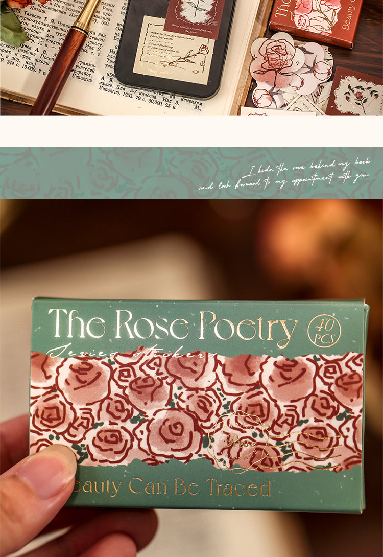 5Literary Vintage Hot Stamping Boxed Rose Sticker5