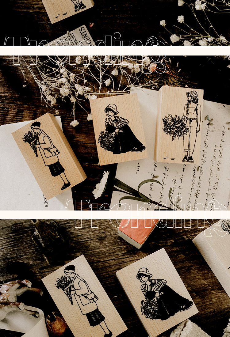 5Original Korean Style Retro Girl Wooden Rubber Stamp2