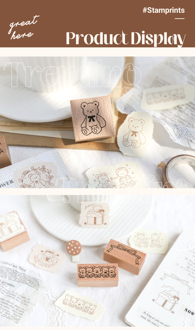 5Product Display of Bear Paradise Cartoon Wooden Rubber Stamp1