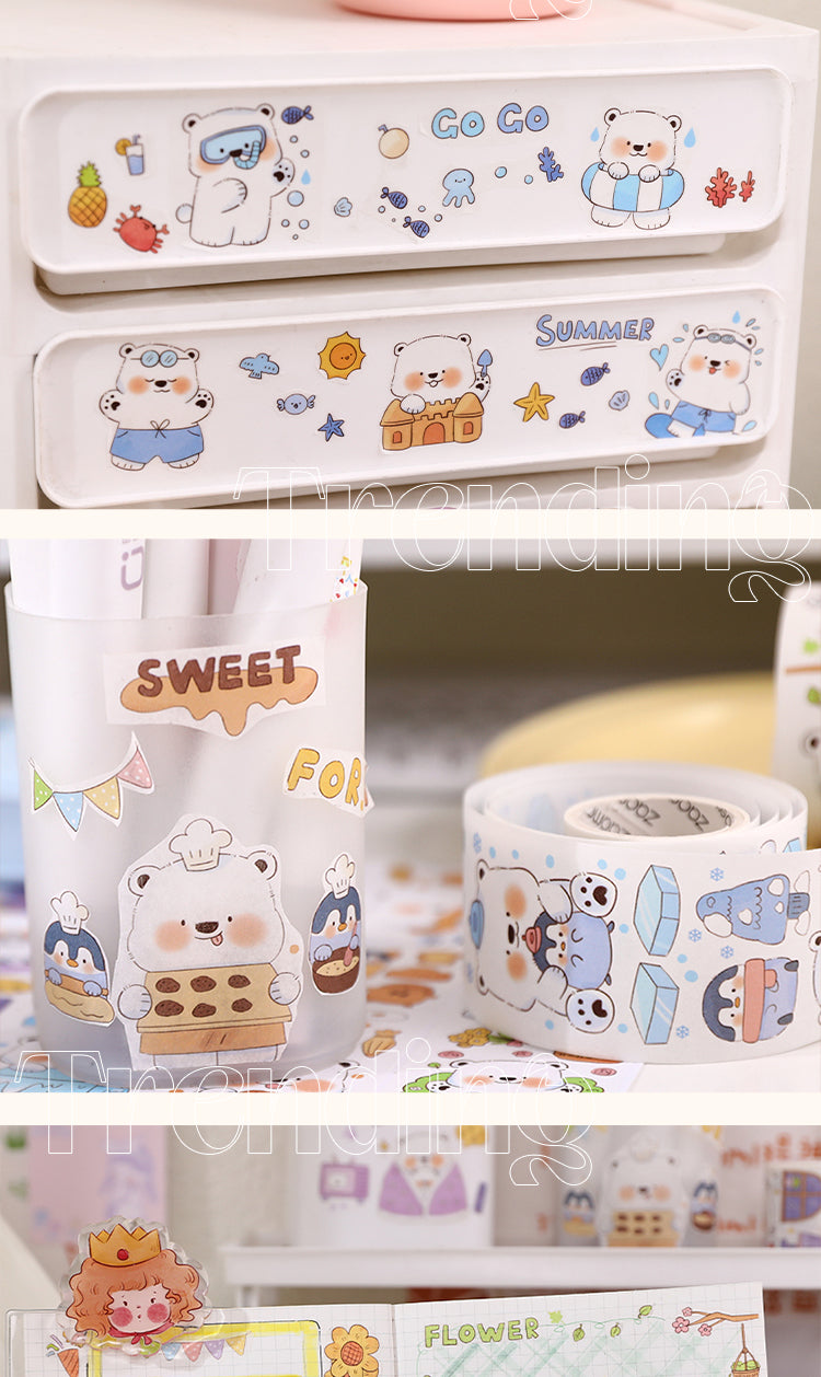 5Product Display of Cute Cartoon Animal White Bear Washi Tape2