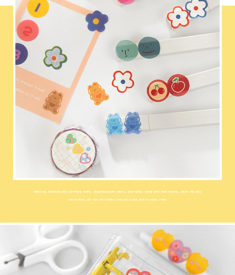 5Product Display of Cute Cartoon Bear Flower Roll Sticker 3