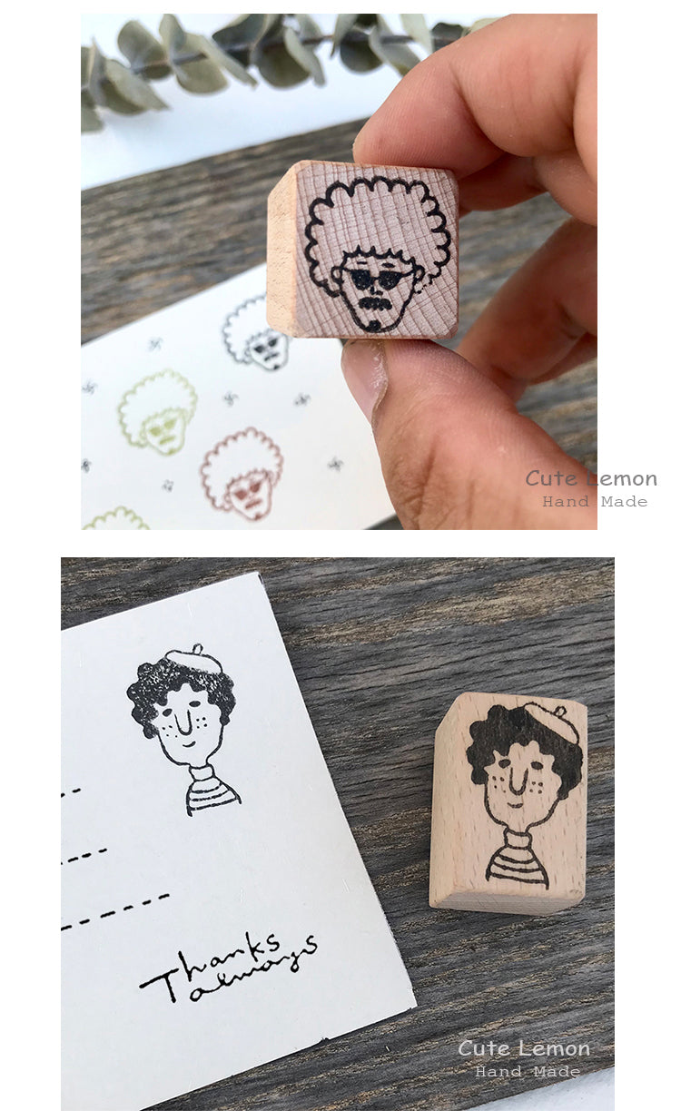 5Product Display of Cute Cartoon Face Portrait Wooden Rubber Stamp2