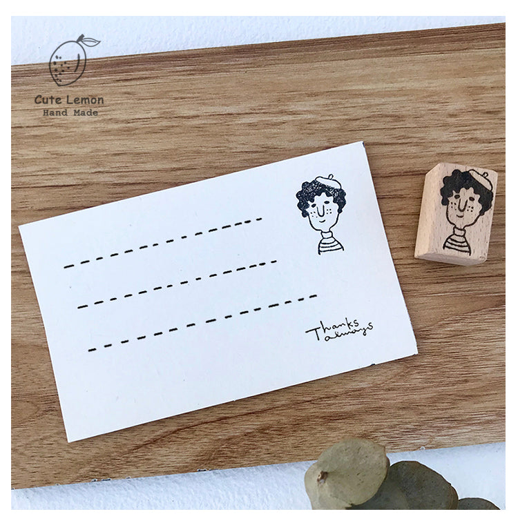 5Product Display of Cute Cartoon Face Portrait Wooden Rubber Stamp3