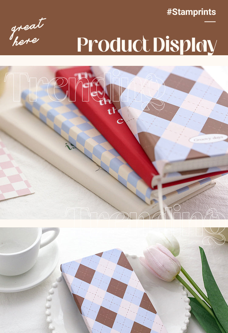 5Product Display of Cute Plaid Hardcover Diary Notebook1