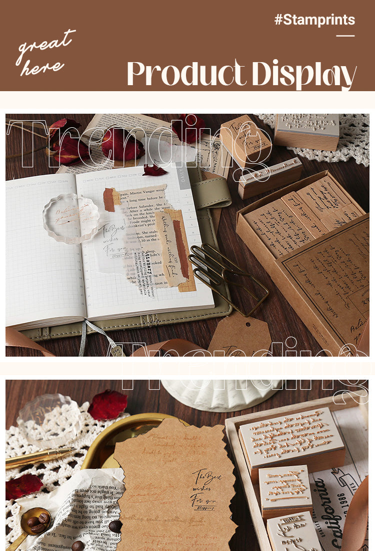 5Product Display of English Words Phrases Wooden Rubber Stamp Set1