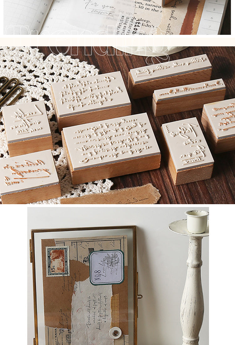 5Product Display of English Words Phrases Wooden Rubber Stamp Set3