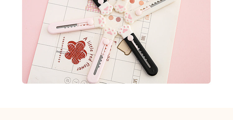 Mini Cute Cat Paw Utility Knife - Kawaii Pink Black White Cat Palm Small  Pocket Knife for Scrapbooking, DIY Craft Projects