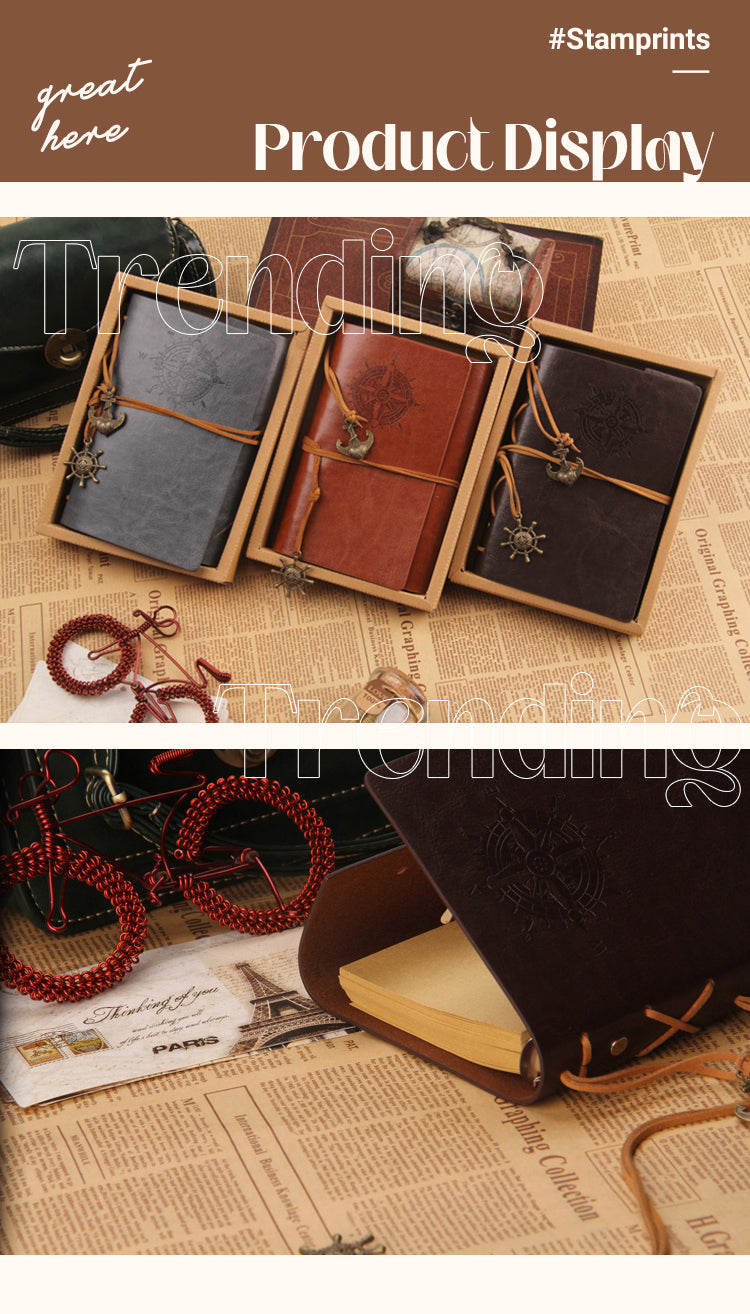 5Product Display of Retro Pirate Loose-Leaf String Bound Travel Journal Notebook2