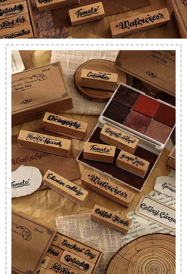 5Product Display of Romantic Handwritten English Wooden Rubber Stamp Set2